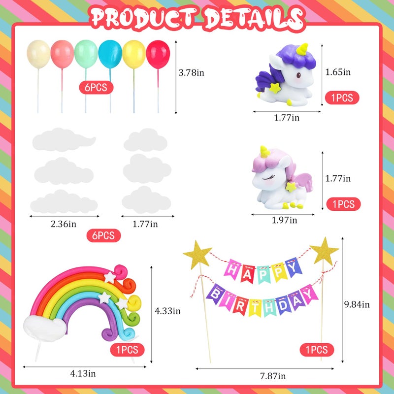 Knana 16Pcs Unicorn Cake Topper Unicorn Rainbow Cake Toppers Colorful Rainbow Clouds Birthday Cake Topper for Happy Birthday Cake Decorations Party Supplies - Image 2