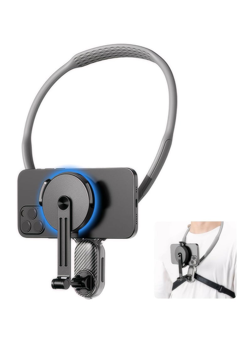 Magnetic Neck Phone Holder for Recording, POV Neck Cell Phone Holder Flexible Hands Free Chest Strap Video Recording Walking Running Motorcycle Bicycle Bike - Image 1
