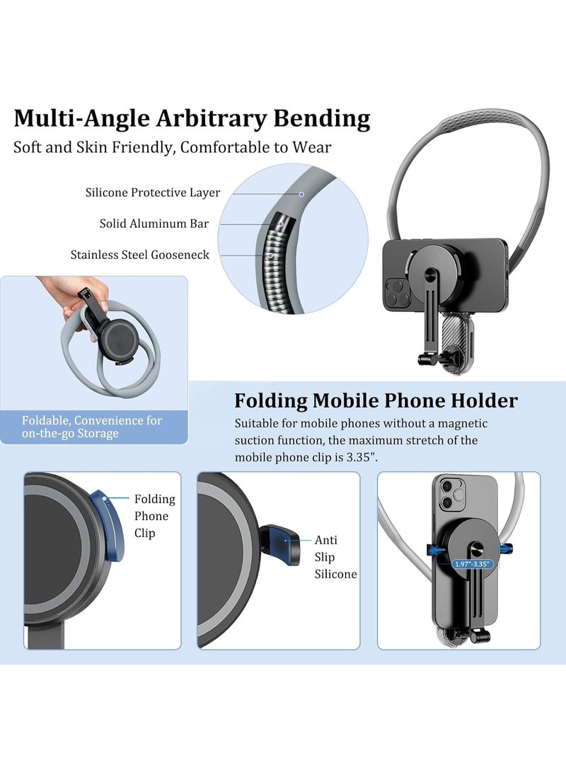 Magnetic Neck Phone Holder for Recording, POV Neck Cell Phone Holder Flexible Hands Free Chest Strap Video Recording Walking Running Motorcycle Bicycle Bike - Image 3