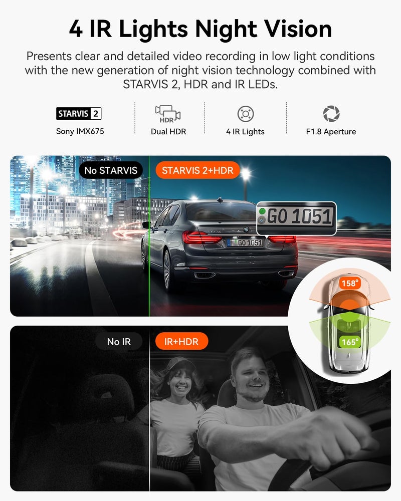 Vantrue N2X 2.7K Dash Cam Front and Inside, 5G WiFi Dual Dash Camera for Car with HDR IR Night Vision, STARVIS 2, GPS, 2.5K/60FPS, G-Sensor, 24/7 Parking Mode, Voice Control, Support 512GB Max - Image 3