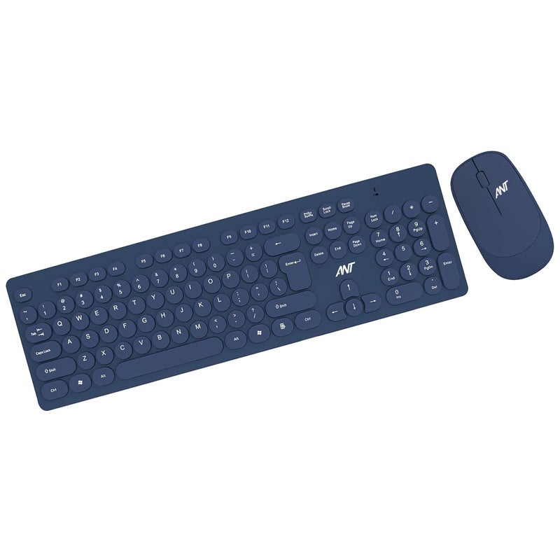 Ant Wireless Keyboard and Mouse, Silent Keyboard Mouse Combo, Full-Sized Colorful Typewriter Keyboard with Round Keycaps, 2.4G Cute Mouse Compatible with PC/Laptop/Compute - Blue - Image 1