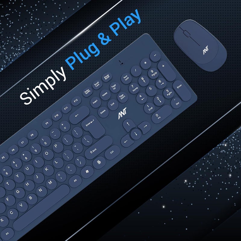 Ant Wireless Keyboard and Mouse, Silent Keyboard Mouse Combo, Full-Sized Colorful Typewriter Keyboard with Round Keycaps, 2.4G Cute Mouse Compatible with PC/Laptop/Compute - Blue - Image 4