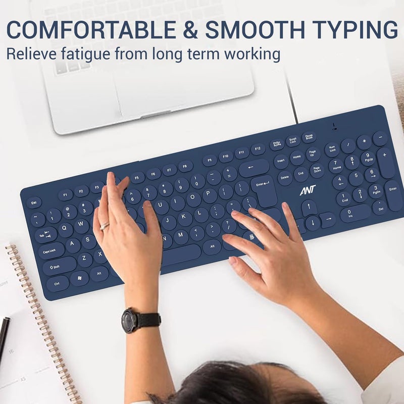 Ant Wireless Keyboard and Mouse, Silent Keyboard Mouse Combo, Full-Sized Colorful Typewriter Keyboard with Round Keycaps, 2.4G Cute Mouse Compatible with PC/Laptop/Compute - Blue - Image 5