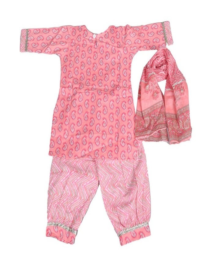 LITTLE DREAMS Kurta with Afgani Pent and Dupatta Set (Pink, 6-7 Years) - Image 2