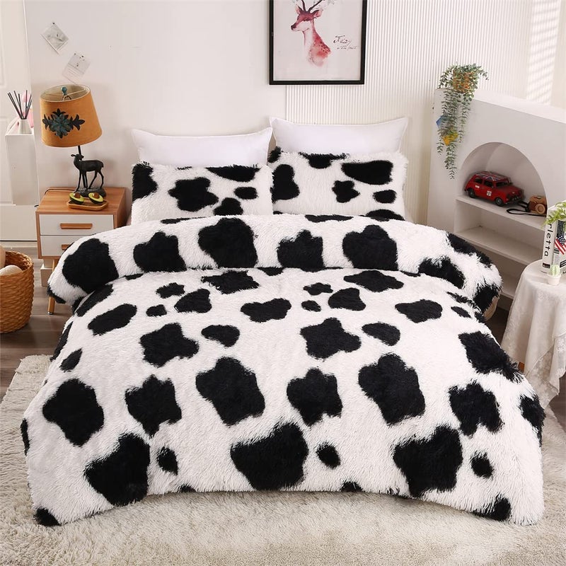 Roscloud Faux Fur Kids Girls Cow Print Comforter Sets TwinFull 3PC Bed Set Warm Comfortable Soft Plush Flannel Velvet Fluffy Fuzzy BeddingComforter x 1 Pillowcases x 2