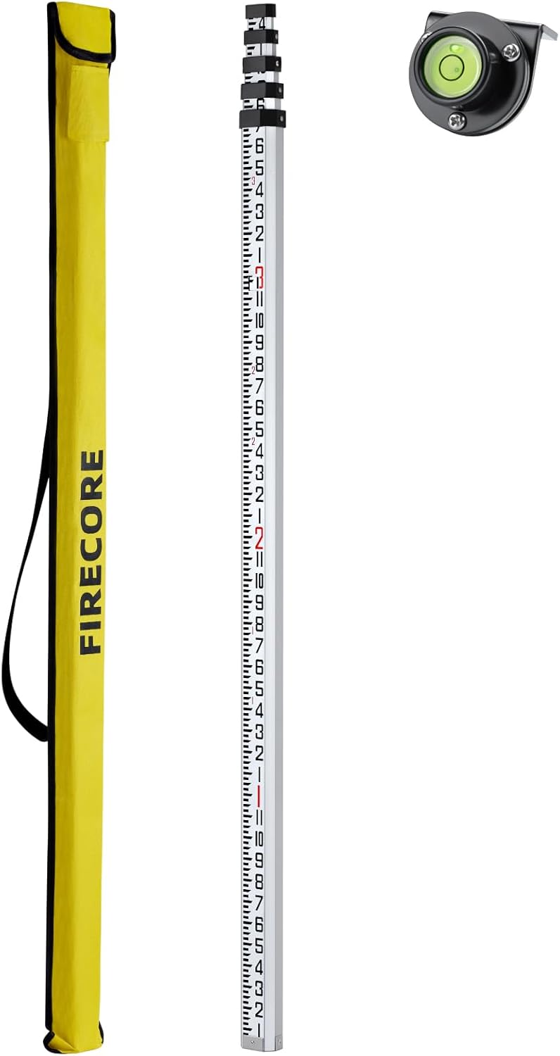 Firecore 16-Foot Aluminum Grade Rod - 10ths, 5 Sections Telescopic with Bubble Level-FLR500B - Image 1