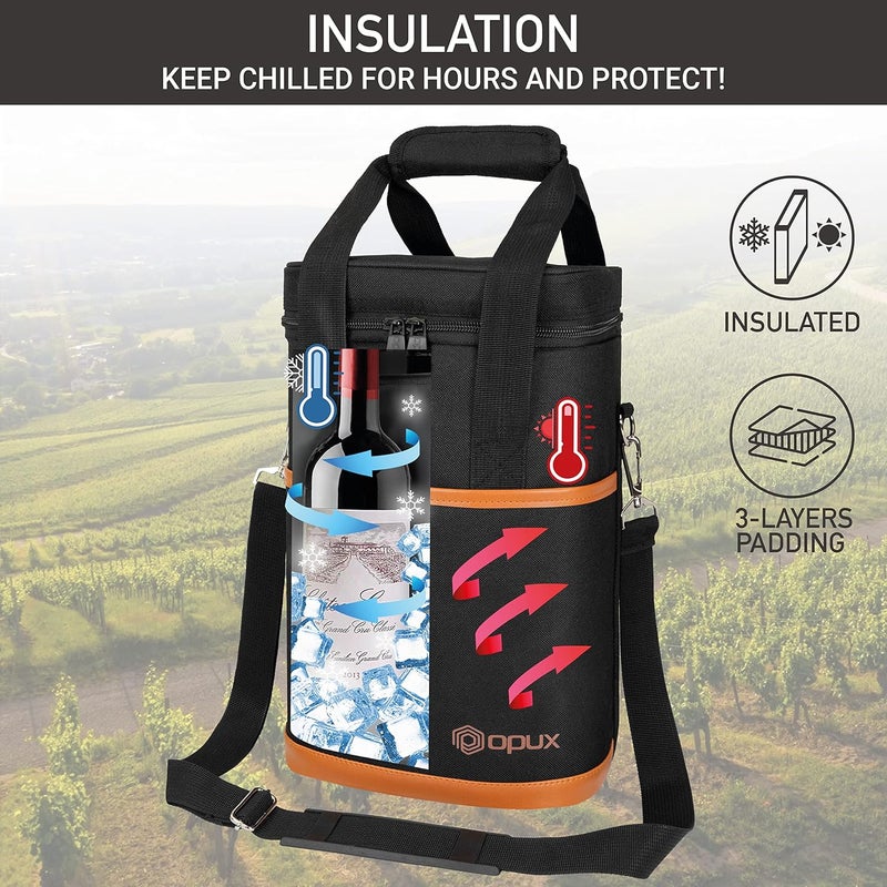 OPUX 4,6 Bottle Wine Bag Tote Carrier | Leakproof Insulated Wine Cooler Bag for Travel, BYOB, Picnic | Padded Portable Wine Bottle Bag for Dinner Party, Christmas Gift for Wine Lovers, Women, Men - Image 2