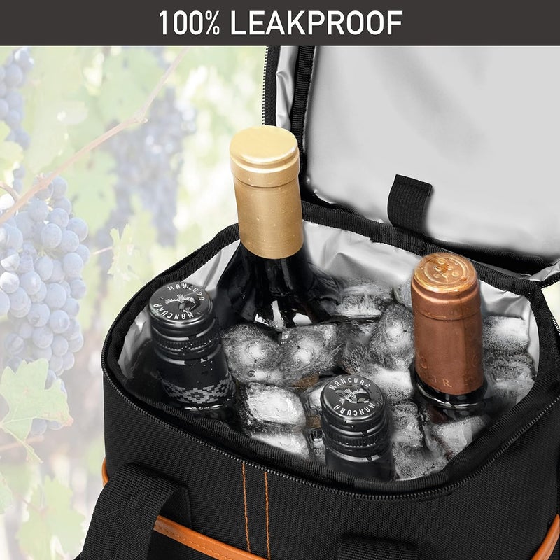 OPUX 4,6 Bottle Wine Bag Tote Carrier | Leakproof Insulated Wine Cooler Bag for Travel, BYOB, Picnic | Padded Portable Wine Bottle Bag for Dinner Party, Christmas Gift for Wine Lovers, Women, Men - Image 5
