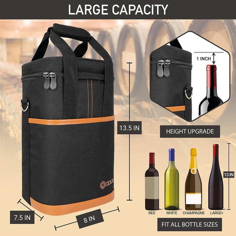 OPUX 4,6 Bottle Wine Bag Tote Carrier | Leakproof Insulated Wine Cooler Bag for Travel, BYOB, Picnic | Padded Portable Wine Bottle Bag for Dinner Party, Christmas Gift for Wine Lovers, Women, Men - Image 3