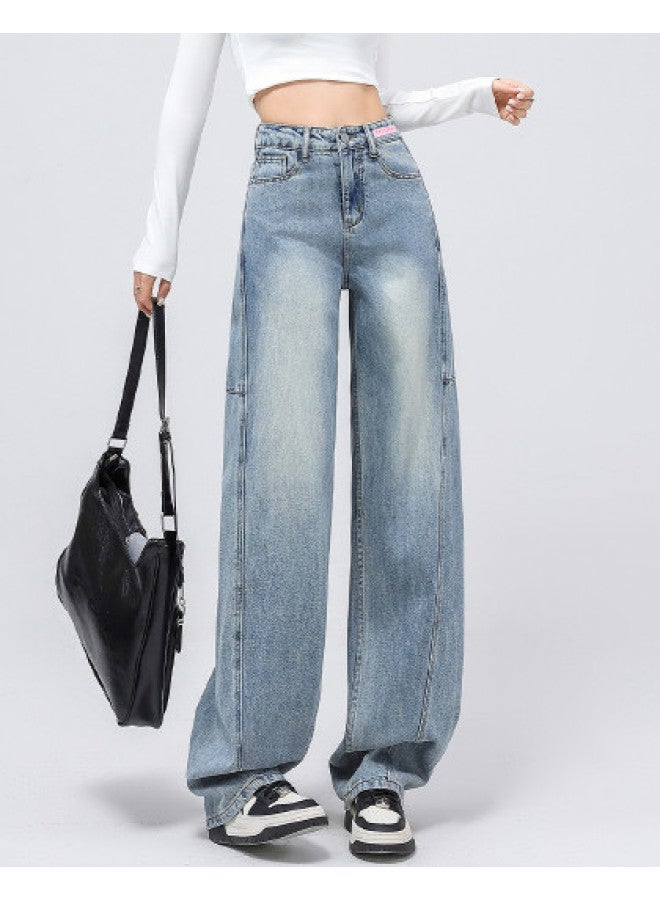 EPTISON Loose Straight Leg Jeans For Women 2025 Summer Versatile Flowy High-waist Wide-leg Pants Slimming And Comfortable - Image 1