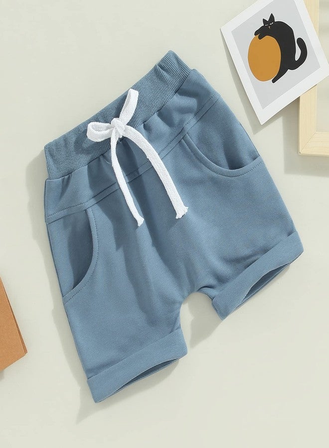 Thilsidee 3 Pack Toddler Baby Boy Girl Solid Color Shorts Elastic Waist Casual Short Trousers Spring Summer Fall Short Pants (A-Black Grey Blue, 12-18 Months) - Image 5