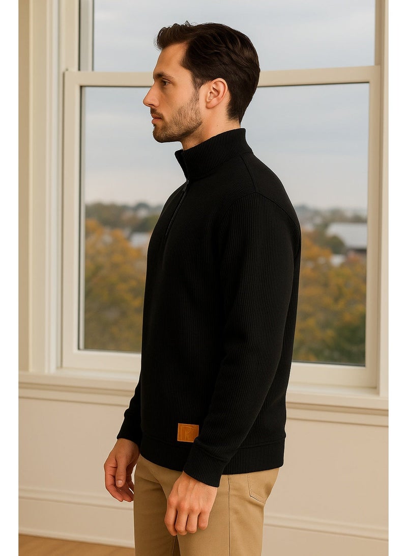 فايبز بلوفر رجالي قطن بأكمام طويلة ساده مع سوسته - أسود - Image 2