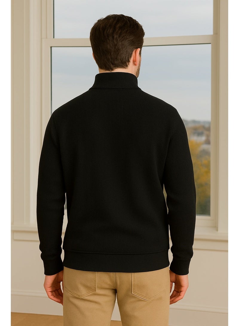 فايبز بلوفر رجالي قطن بأكمام طويلة ساده مع سوسته - أسود - Image 3