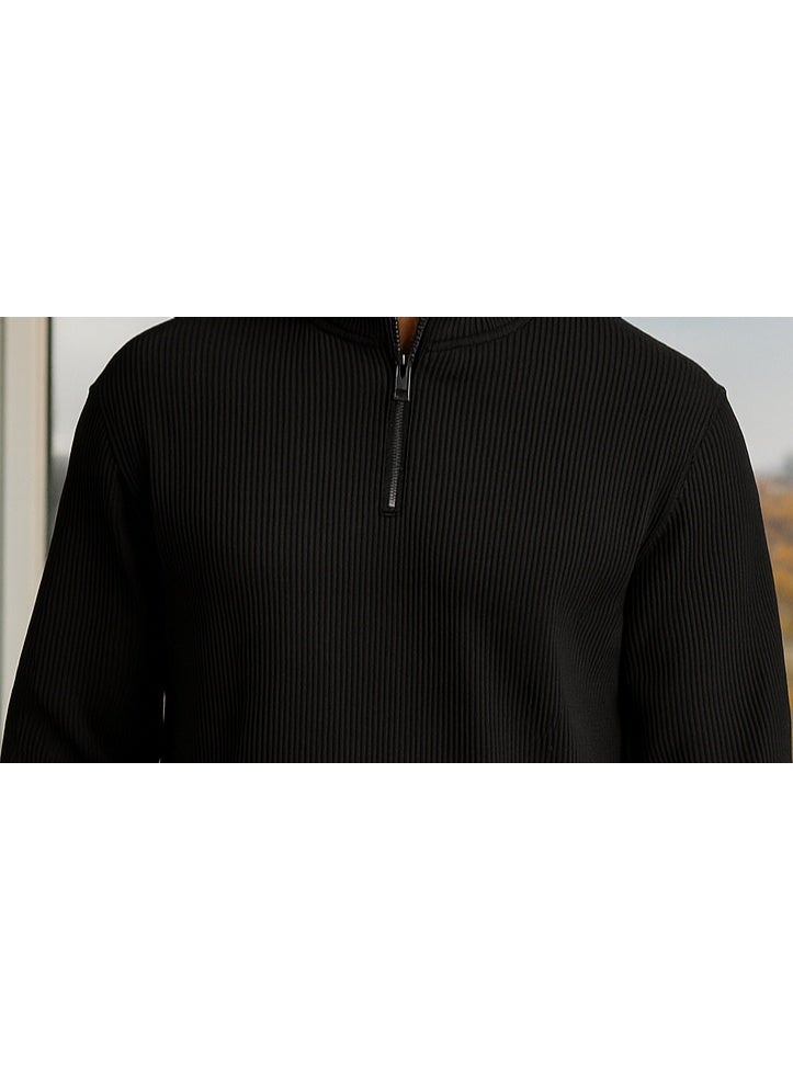 فايبز بلوفر رجالي قطن بأكمام طويلة ساده مع سوسته - أسود - Image 4