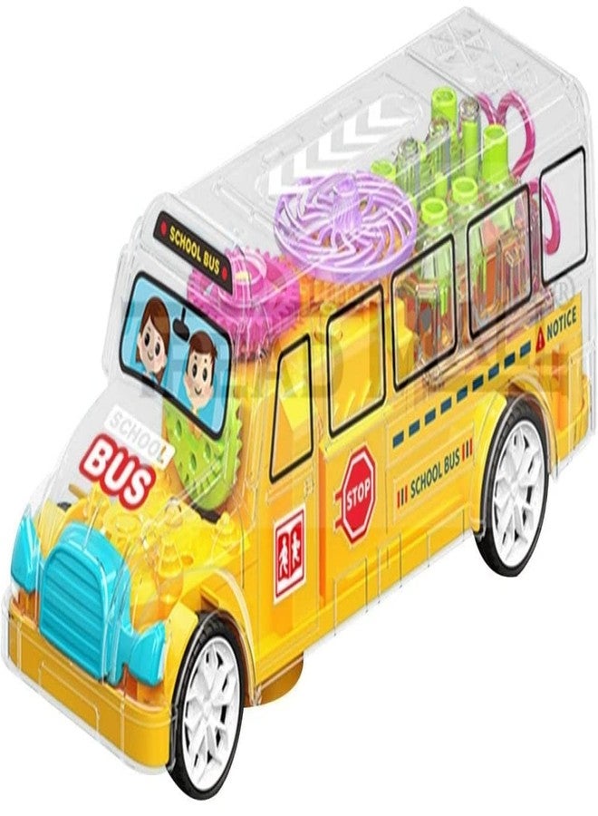 KITIKITTZ 3D Transparent Concept Moving Gears 3D Lightning & Musical School Bus with 360 Degree Rotation for Boys and Girls - Image 1