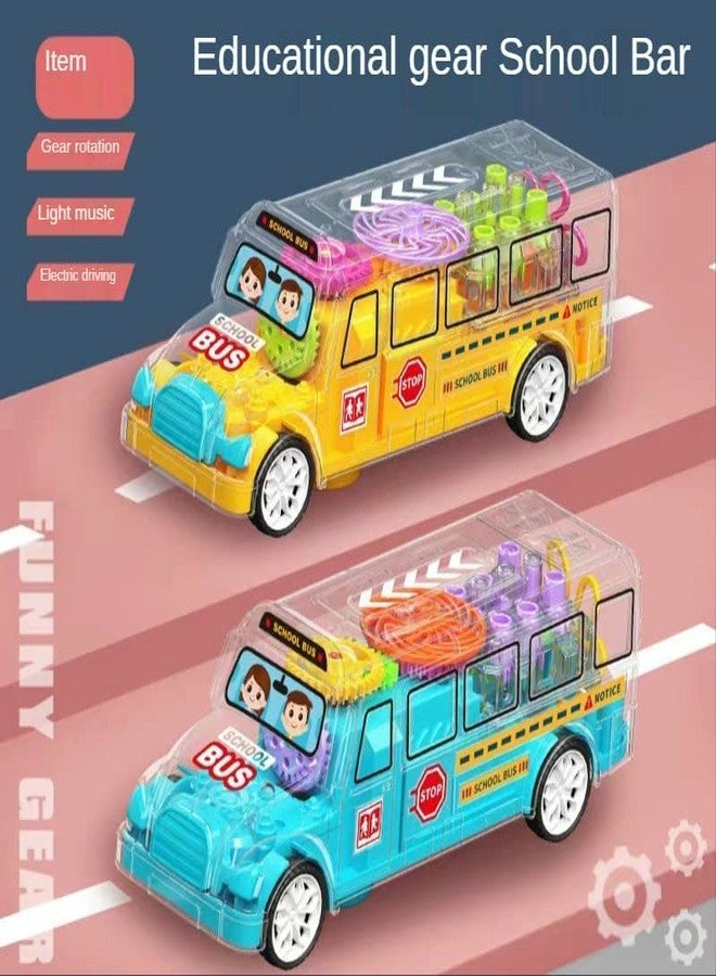 KITIKITTZ 3D Transparent Concept Moving Gears 3D Lightning & Musical School Bus with 360 Degree Rotation for Boys and Girls - Image 2