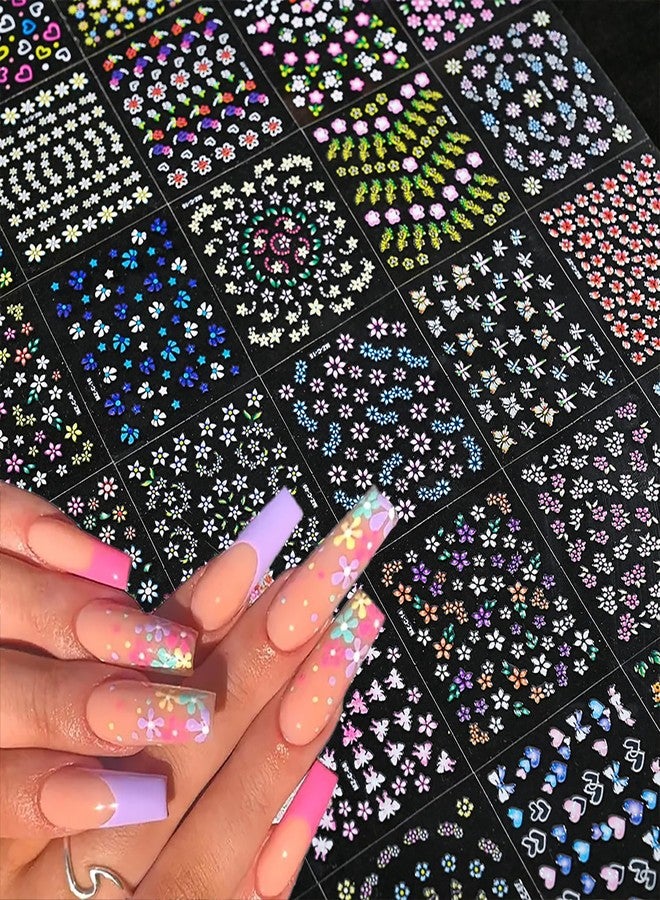 LYLYNB Flower Nail Stickers 30 Sheets Colorful Flowers Nail Art Stickers Cute Daisy Heart Butterfly Cherry Blossoms Design Nail Decals 3D Self Adhesive Nail Art Supplies for Women Manicure Tip Decoration - Image 4