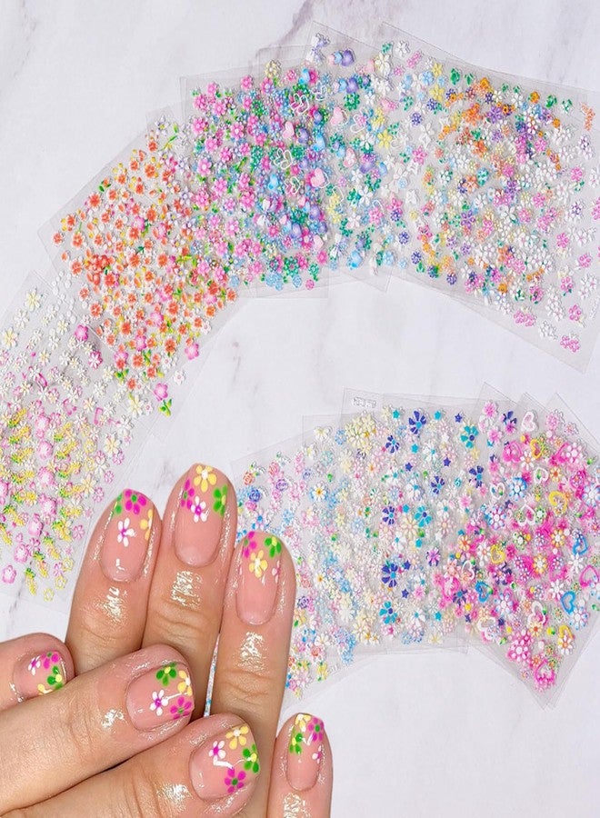 LYLYNB Flower Nail Stickers 30 Sheets Colorful Flowers Nail Art Stickers Cute Daisy Heart Butterfly Cherry Blossoms Design Nail Decals 3D Self Adhesive Nail Art Supplies for Women Manicure Tip Decoration - Image 1