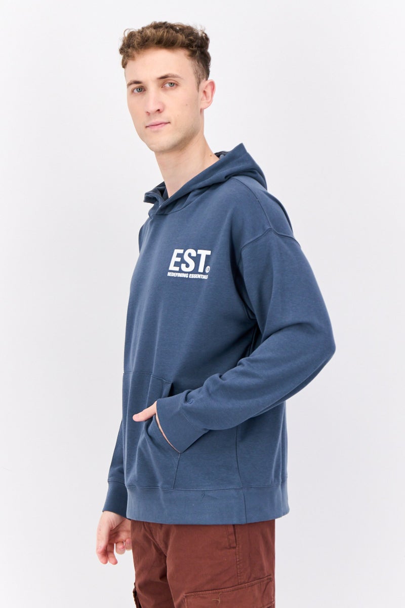 Established Redefining Essentials Men Hooded Long Sleeve Brand Logo Sweatshirt, Navy  - Image 3