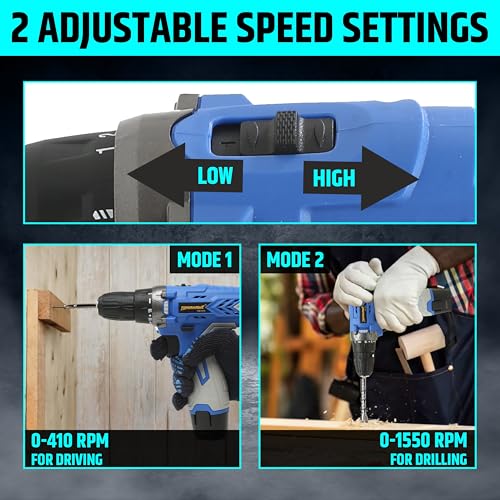 TOMAHAWK® TSE-1212 12V Cordless Drill/ScrewDriver Kit | 10mm Keyless Chuck, 2-Speed (350/1350 RPM), 28Nm Torque, Dual Battery (1.5Ah x2), LED Light, Variable Speed, Reverse Function & BMC Case - Image 5