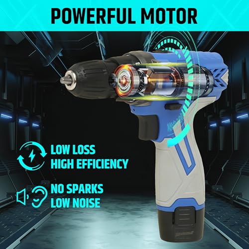 TOMAHAWK® TSE-1212 12V Cordless Drill/ScrewDriver Kit | 10mm Keyless Chuck, 2-Speed (350/1350 RPM), 28Nm Torque, Dual Battery (1.5Ah x2), LED Light, Variable Speed, Reverse Function & BMC Case - Image 3