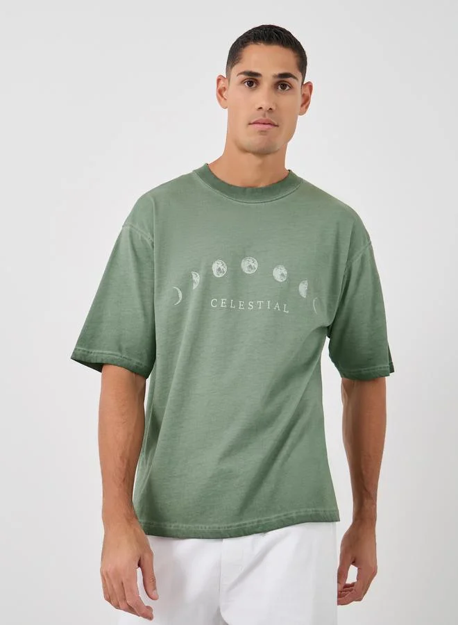 Styli Styli Slogan Print Oversized Crew Neck T-Shirt
