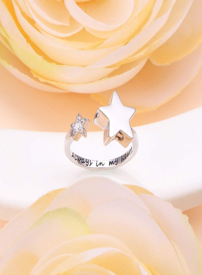 Ladytree Star Cremation Urn Ring S925 Sterling Silver Always In My Heart Memorial Ashes Keepsakes Adjustable Open Finger Ring Jewelry for Women,Size 10 - Image 4