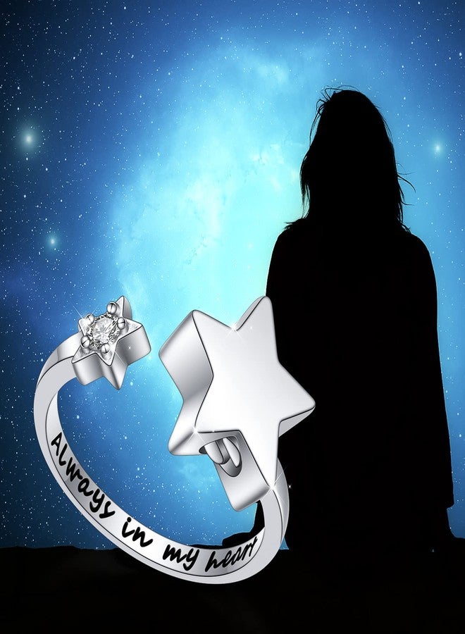 Ladytree Star Cremation Urn Ring S925 Sterling Silver Always In My Heart Memorial Ashes Keepsakes Adjustable Open Finger Ring Jewelry for Women,Size 10 - Image 5