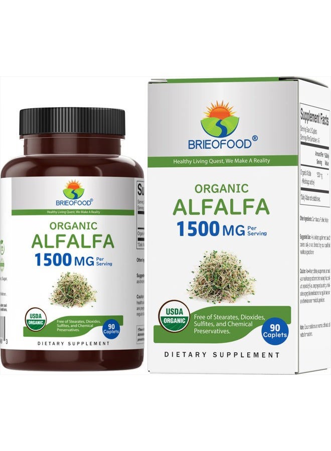 Brieofood Organic Alfalfa 1500mg, 45 Servings, Vegetarian, Gluten Free, 90 Vegetarian Tablets - Image 1