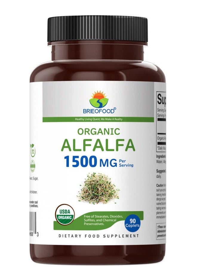 Brieofood Organic Alfalfa 1500mg, 45 Servings, Vegetarian, Gluten Free, 90 Vegetarian Tablets - Image 2