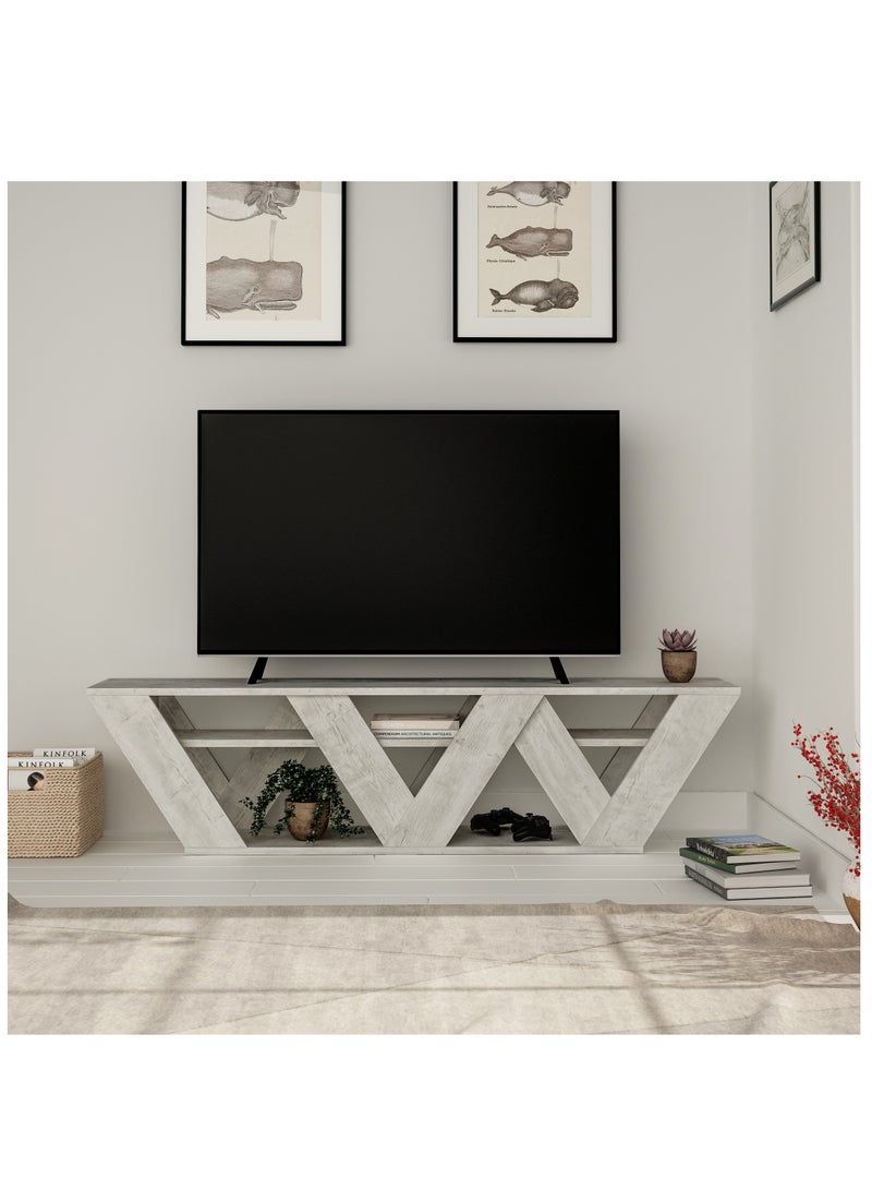 Mourah Home Ralla Modern TV Stand up to 65 Inches TVs | Modern TV Units for Living Room | 2-Tier Shelf Wooden Storage Cabinet | 158x30x40 CM| Ancient White - Image 1