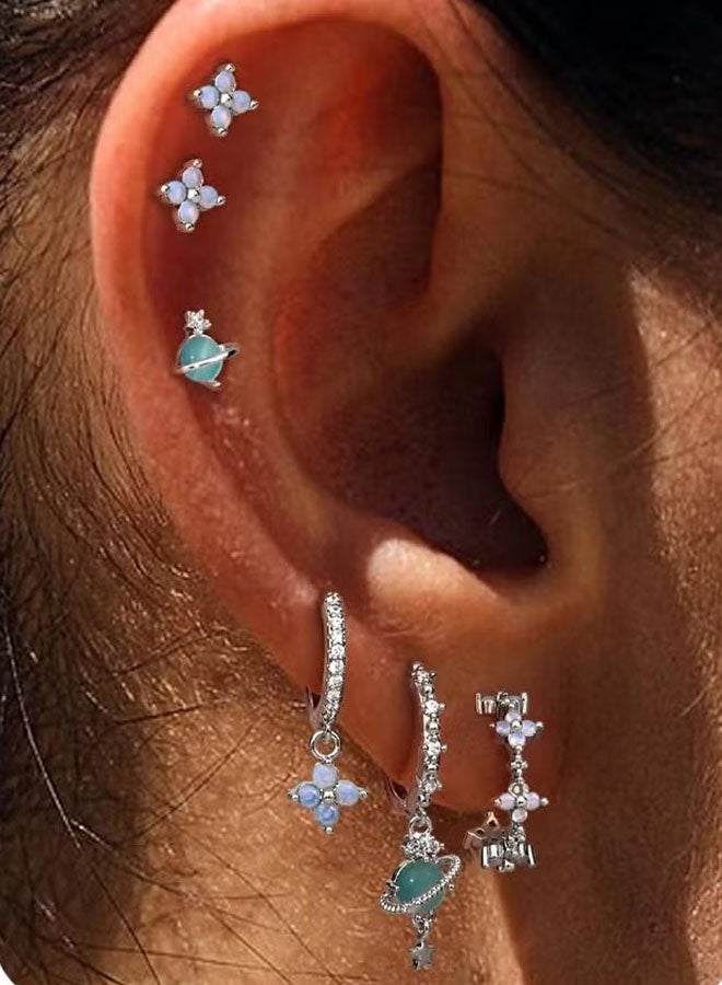 Ladies sterling silver earrings-hypoallergenic earrings, Huggie Hoop and chain earrings, Ladies Jewelry set - Image 1