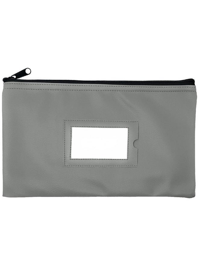 GIDABRAND - K Deposit Bag With Zipper | 11X6 Inch | Grey | Durable Leatherette Money Cash Coin Check Wallet Pouch For Men & Women With Framed Id Window And Blank Card | By Gidabrand (1) - Image 1