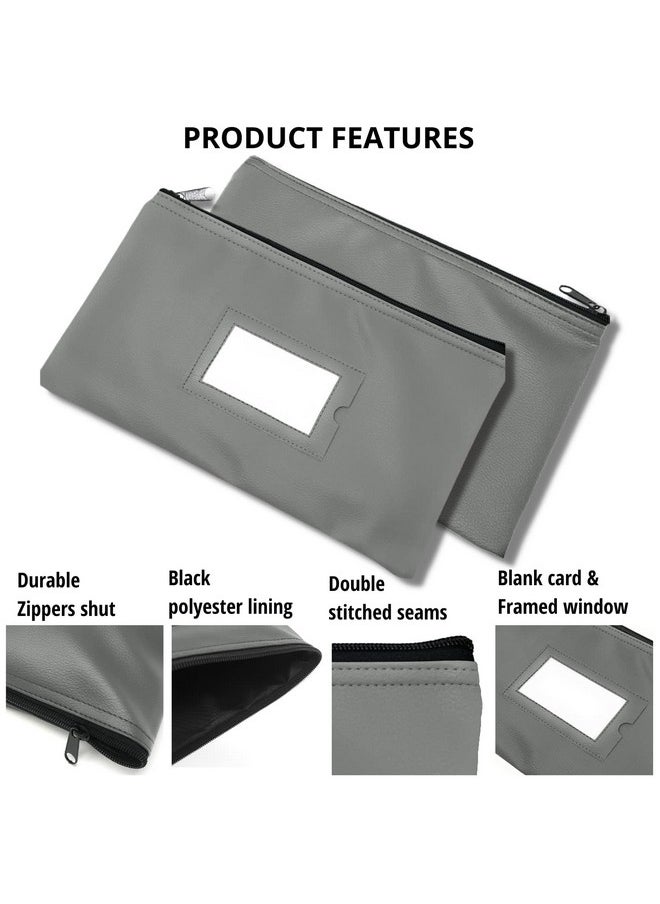 GIDABRAND - K Deposit Bag With Zipper | 11X6 Inch | Grey | Durable Leatherette Money Cash Coin Check Wallet Pouch For Men & Women With Framed Id Window And Blank Card | By Gidabrand (1) - Image 1