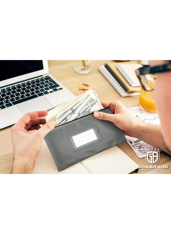 GIDABRAND - K Deposit Bag With Zipper | 11X6 Inch | Grey | Durable Leatherette Money Cash Coin Check Wallet Pouch For Men & Women With Framed Id Window And Blank Card | By Gidabrand (1) - Image 1