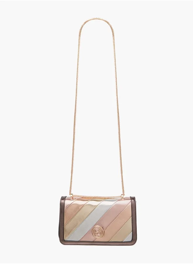 بابريكا Women's Colourblock Crossbody Bag with Flap Closure and Chain Strap