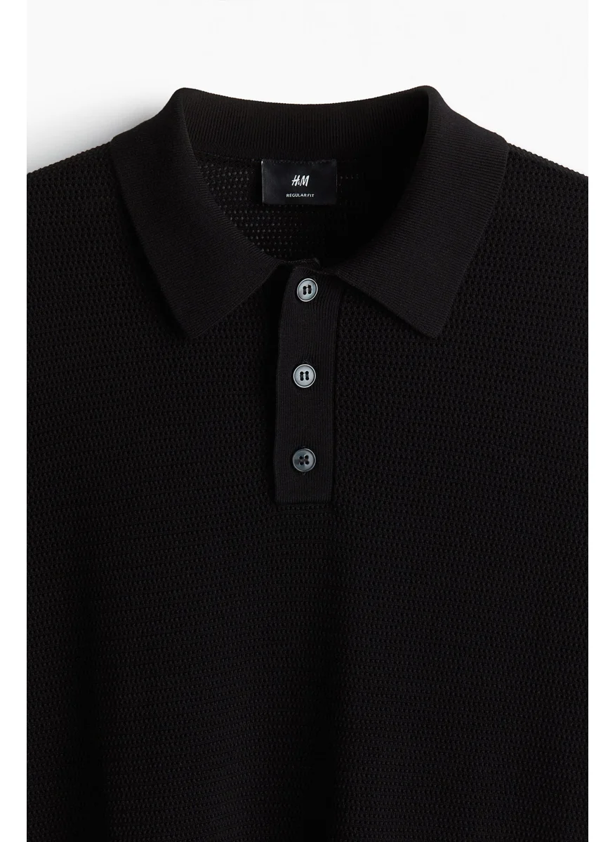 H&M Regular Fit Hole-Knit Polo Shirt