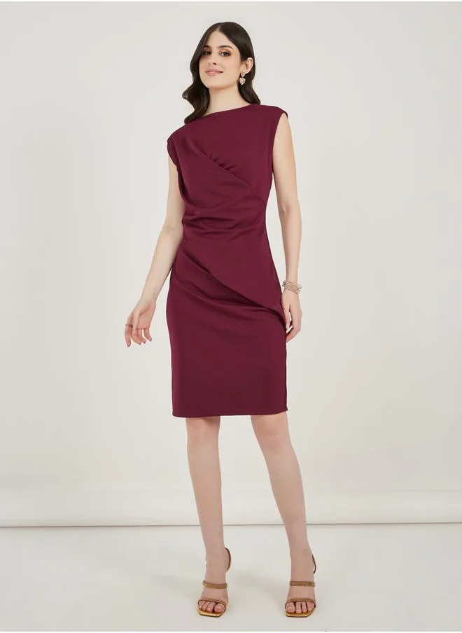 ستايلي Fold Pleat Sleeveless Sheath Knee Length Dress