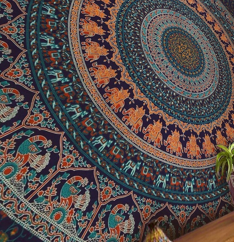 Textile export creations ملاءة سرير مزدوجة قماش تصدير جميلة حصرية لغطاء سرير هندي مانديلا رمي هبي بوهيمي تعليق حائط غطاء سرير هندي تابستري - Image 3