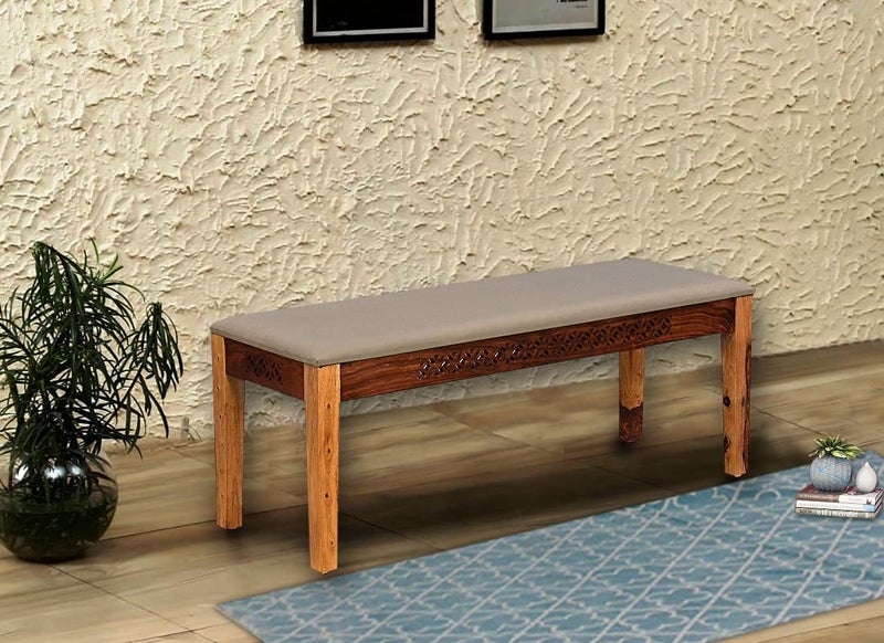 Furniselan Furniselan Solid Sheesham Wood Dining Bench for Living Room Living Room Bench for Study Home Furniture 3 Seater Dining Bench Adjustable Cushion Bench Finish Type Rustic Teak Finish 