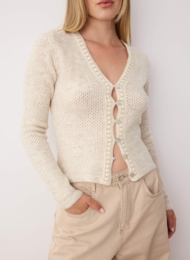 trendyol Stone Fitted/SkinFitting Soft Textured Knitwear Cardigan - Image 3