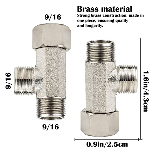 FERCAISH 9/16 T Adapter Brass Adaptor, 3 Way Tee Connector Valve for Plumbing Splitter Toilet Handheld Bidet Sprayer Faucet,Three Way Connector Diverter Valve (1/2) - Image 2
