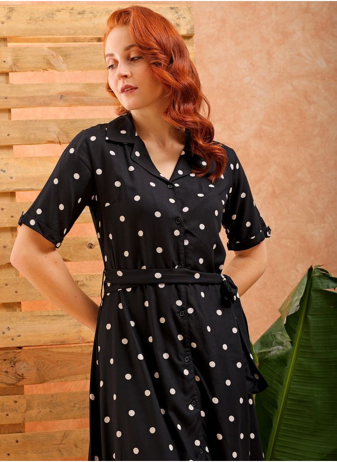 Freehand - Women A-Line Casual Polka Dot Long Dress - Image 1