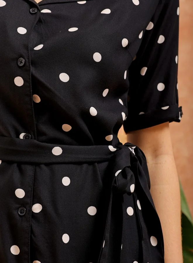 Freehand Women A-Line Casual Polka Dot Long Dress
