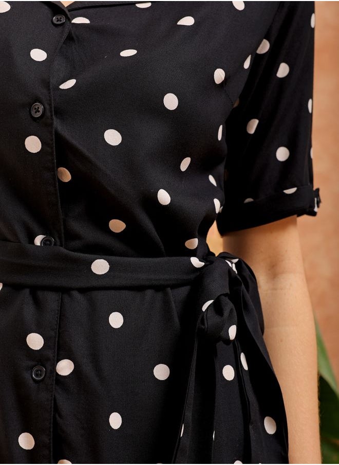 Freehand - Women A-Line Casual Polka Dot Long Dress - Image 1