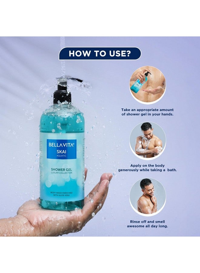 Bella Vita Luxury Skai Aquatic | Long Lasting EDC 100ml Pefume & Shower Gel 500ml for Men and Women | Fresh, Hydrating, Softer Skin and Deep Cleansing - Image 5