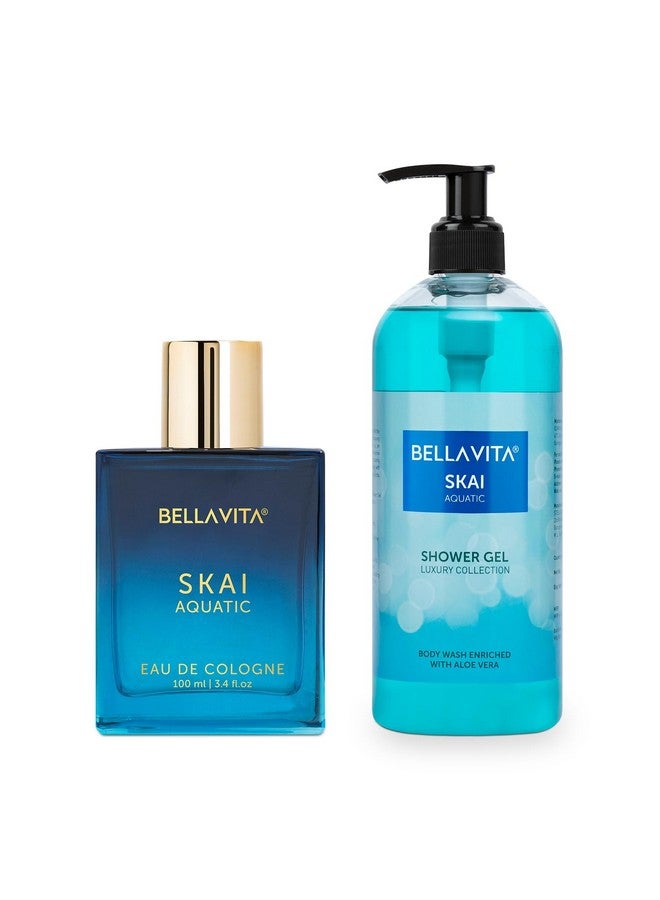 Bella Vita Luxury Skai Aquatic | Long Lasting EDC 100ml Pefume & Shower Gel 500ml for Men and Women | Fresh, Hydrating, Softer Skin and Deep Cleansing - Image 1