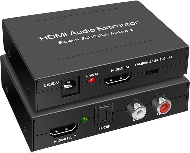 ال في واي مستخرج صوت HDMI، 4K HDMI إلى HDMI + صوت (SPDIF + RCA ستريو) مستخرج صوت يدعم أجهزة Apple TV وFire TV ومشغلات Blu-Ray، محول HDMI إلى صوت بصري - Image 1