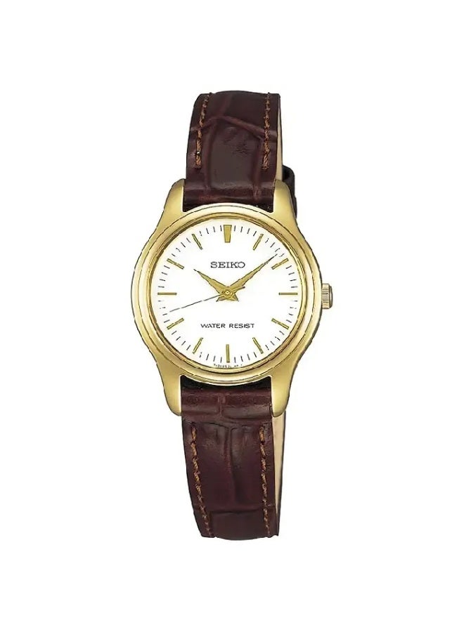 Spirit Women’s Watch SSXP002, 25.2 mm White Dial, Gold-Tone Stainless Steel Case & Brown Leather Strap, 30 m WR