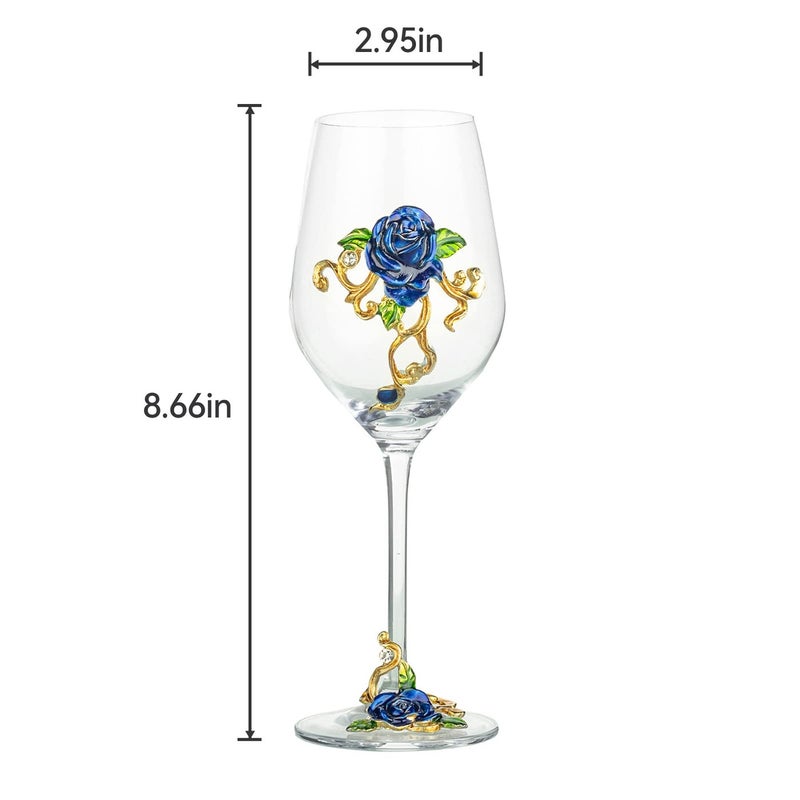 jessie Wine Glass Handmade Painted Enamel Flower Gin Glass Wine Glass Birthday Mothers Day Gifts (Blue *2+gift box) - Image 5